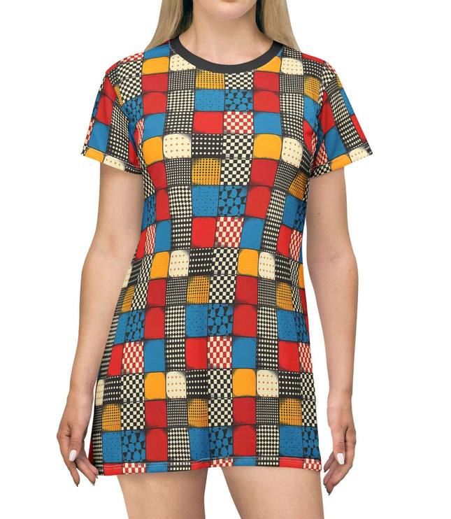 Retro Checker Pop Art Blocks Women's Tee Dress