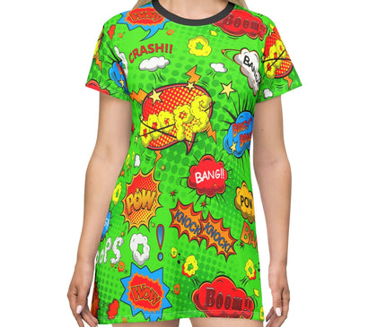Green Comic Pop Women's Tee Dress