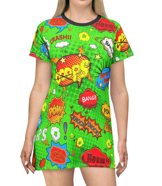 Green Comic Pop Women's Tee Dress
