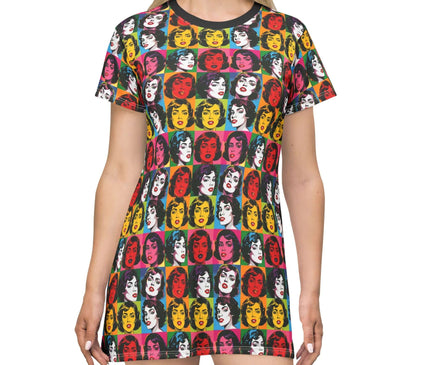Pop Art Women Faces Print Women's Tee Dress