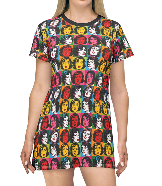 Pop Art Women Faces Print Women's Tee Dress