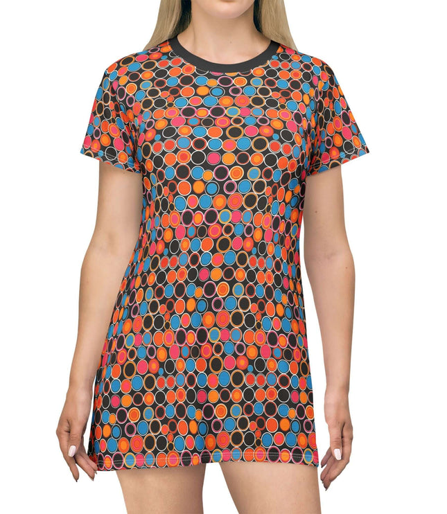 Colorful Retro Bubble Circles Women's Tee Dress