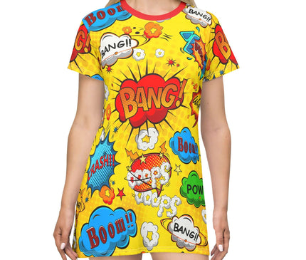 Bright Yellow Comic Book Sound Effects Women's Tee Dress