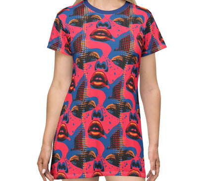 Bold Neon Pop Art Face Women's Tee Dress