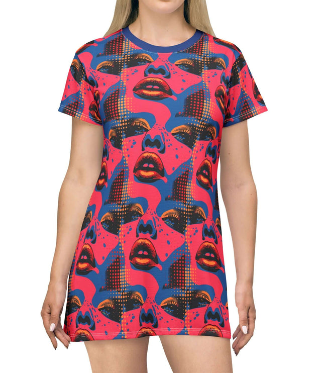 Bold Neon Pop Art Face Women's Tee Dress