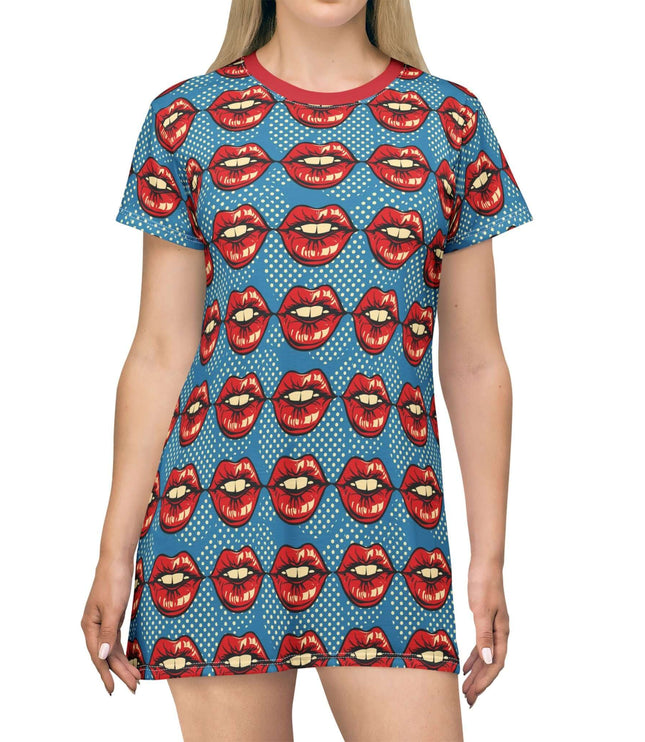 Pop Art Red Lips Women's Tee Dress