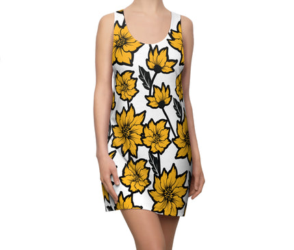 Yellow Floral Print Racerback Dress