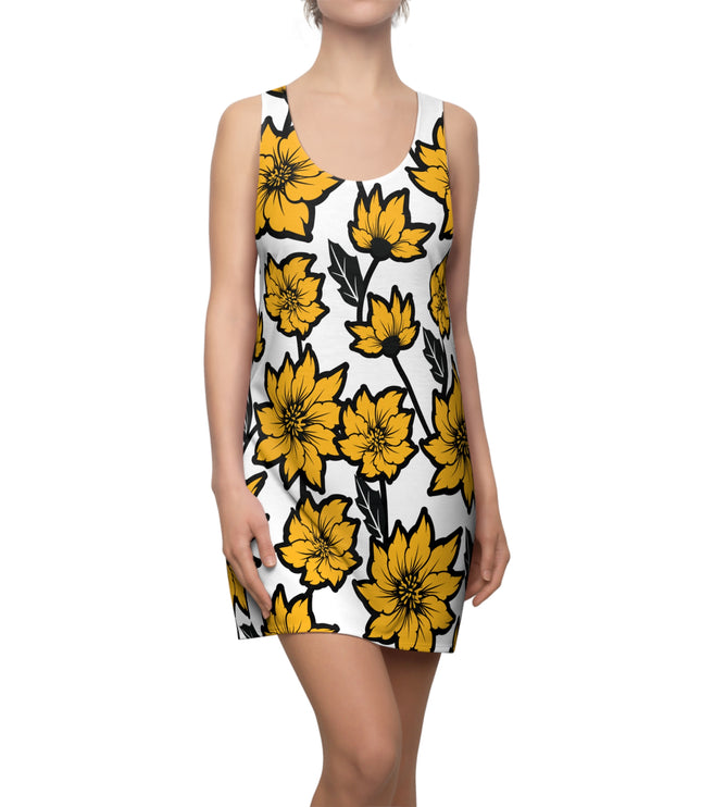 Yellow Floral Print Racerback Dress