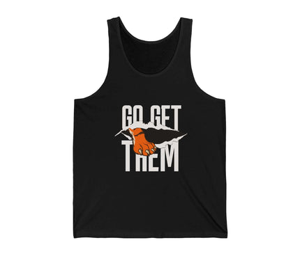 Black Go Get Them jersey tank top featuring bold graphic, ideal for gym and fitness enthusiasts.