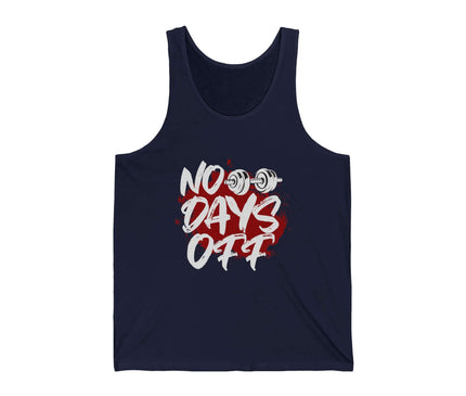 No Days Off Jersey Tank top in navy, perfect for gym lovers, made from lightweight cotton and designed for a comfortable fit.