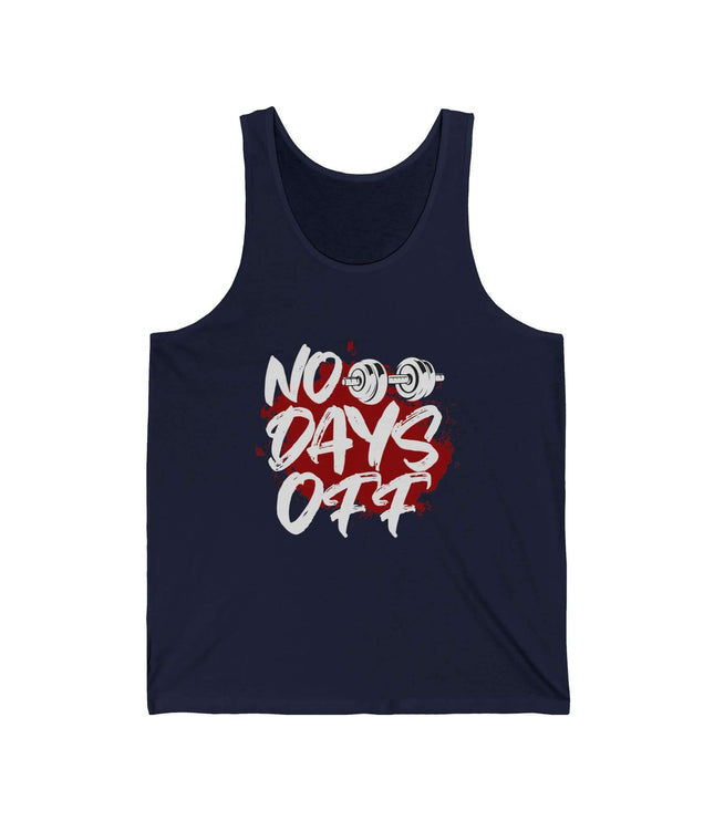 No Days Off Jersey Tank top in navy, perfect for gym lovers, made from lightweight cotton and designed for a comfortable fit.
