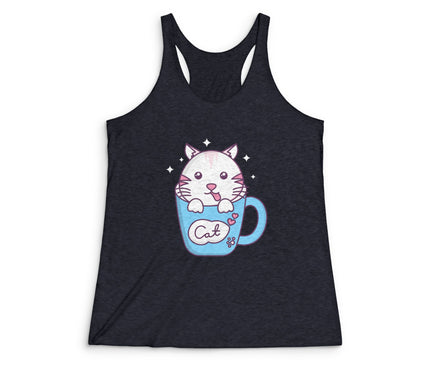Cat In A Cup Women's Tri-Blend Racerback Tank