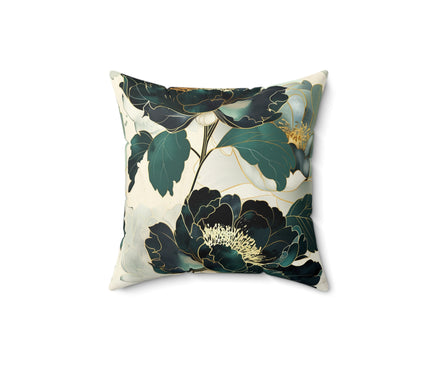 Green Floral Print Throw Pillow