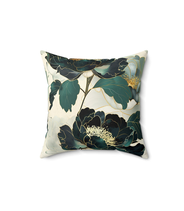 Green Floral Print Throw Pillow