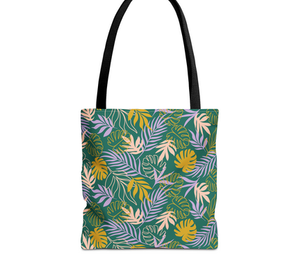 Green Tropical Leaf All Over Print Tote bag